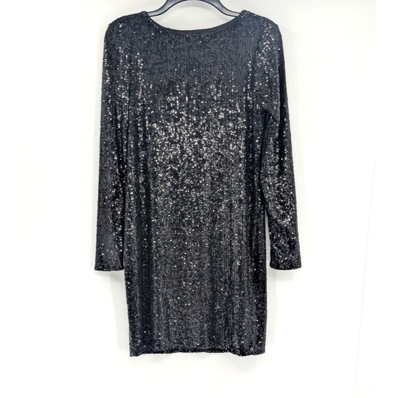 Express Black Sequin Bodycon Long Sleeve Round Neck Midi Dress Size XS - Picture 2 of 9
